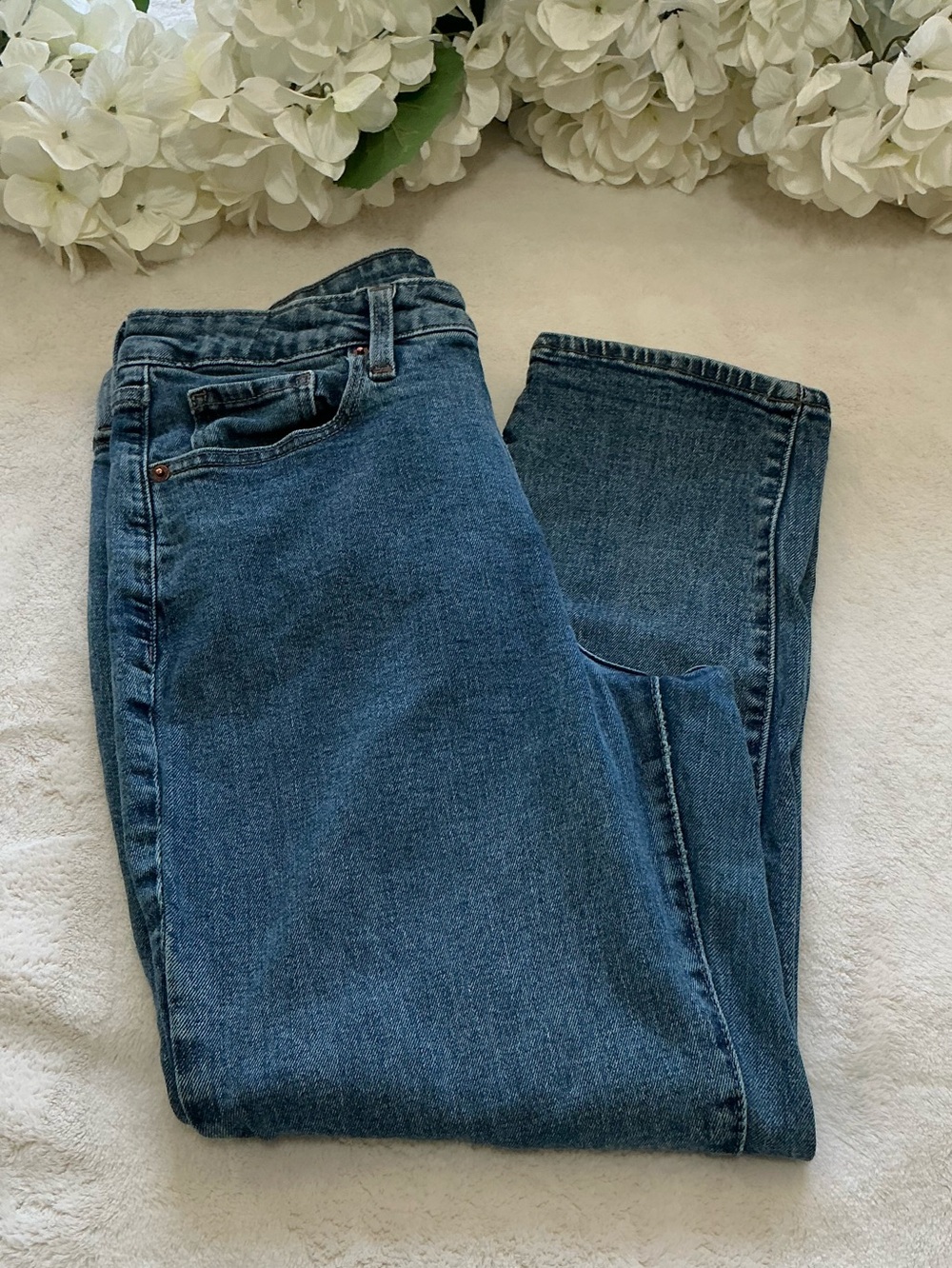 Old Navy Women's O.G. Straight High Rise Jeans in Dark Blue Denim